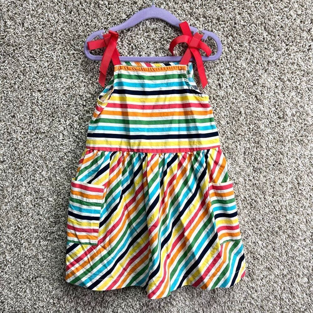 Hanna Andersson Dress Girls 4 Rainbow Striped Cotton Ribbon Strap Summer